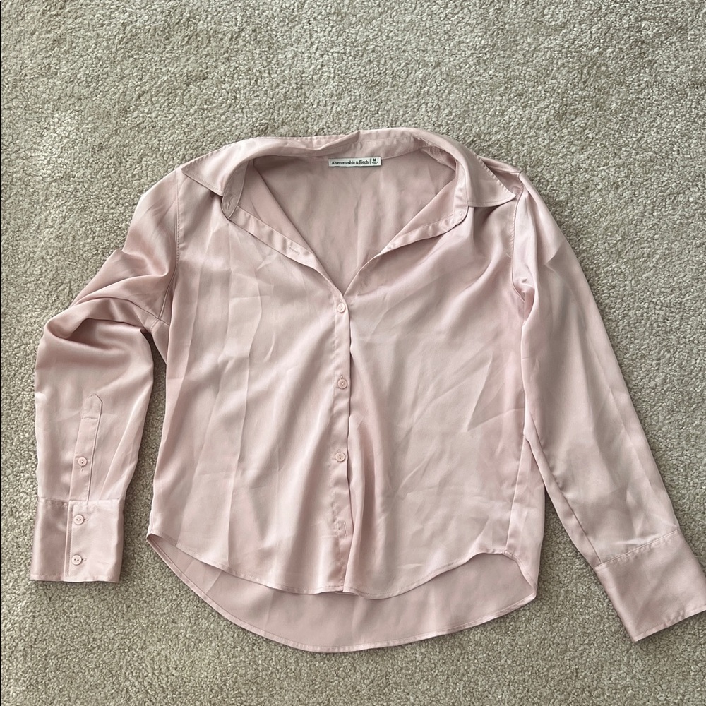 Abercrombie & Fitch Pale Blush Satin Button-Down Shirt